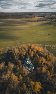Preview wallpaper church, building, aerial view, trees, landscape