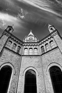 Preview wallpaper church, building, architecture, clouds, sky, bw