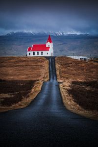 Preview wallpaper church, building, road, mountain, nature