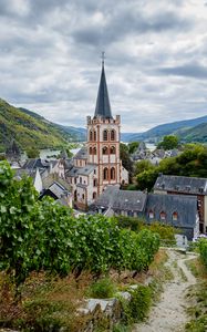 Preview wallpaper church, buildings, village, mountains, landscape