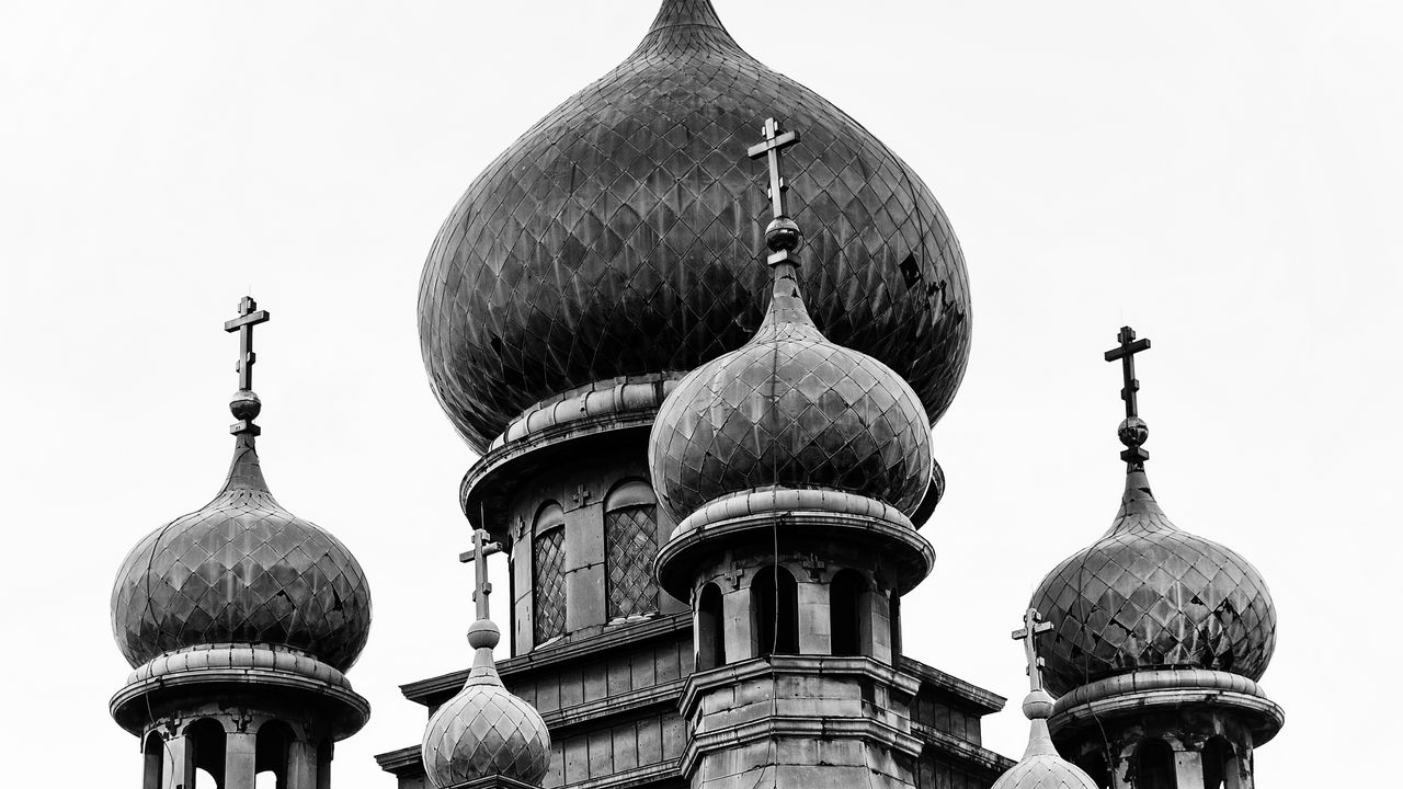 Wallpaper church, domes, building, architecture, black and white