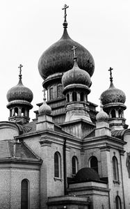 Preview wallpaper church, domes, building, architecture, black and white