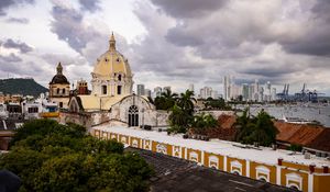 Preview wallpaper church, domes, building, clouds, trees