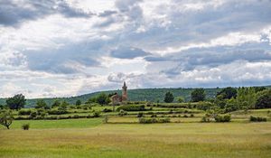 Preview wallpaper church, field, trees