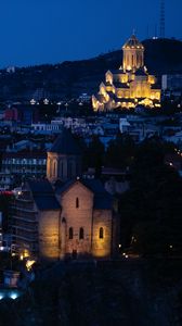 Preview wallpaper church, lights, buildings, architecture, night, city