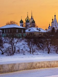 Preview wallpaper church, snow, winter, sky