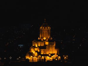 Preview wallpaper church, temple, architecture, night city, night