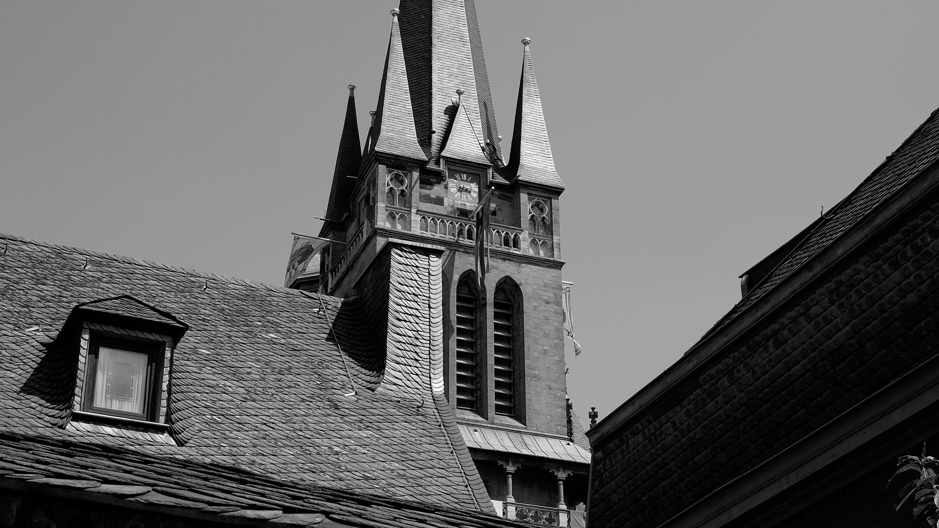 Download wallpaper 1920x1080 church, towers, roofs, architecture, black