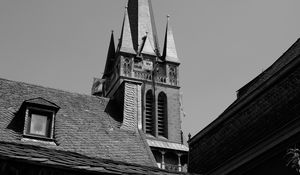 Preview wallpaper church, towers, roofs, architecture, black and white