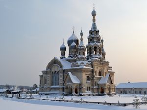 Preview wallpaper church, village, spassky church, yaroslavl region, snow, winter