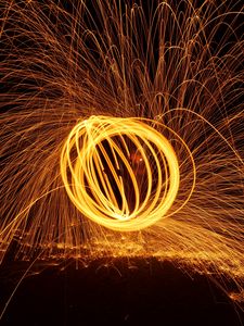 Preview wallpaper circle, freezelight, sparks, glow, night