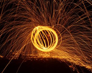Preview wallpaper circle, freezelight, sparks, glow, night