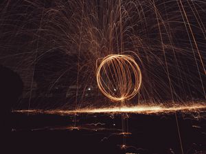 Preview wallpaper circle, light, sparks, freezelight, long exposure, abstraction