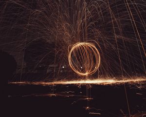Preview wallpaper circle, light, sparks, freezelight, long exposure, abstraction