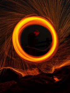 Preview wallpaper circle, sparks, freezelight, long exposure, silhouette, dark