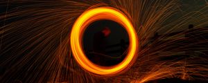 Preview wallpaper circle, sparks, freezelight, long exposure, silhouette, dark