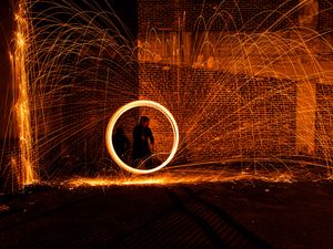 Preview wallpaper circle, sparks, glow, dark