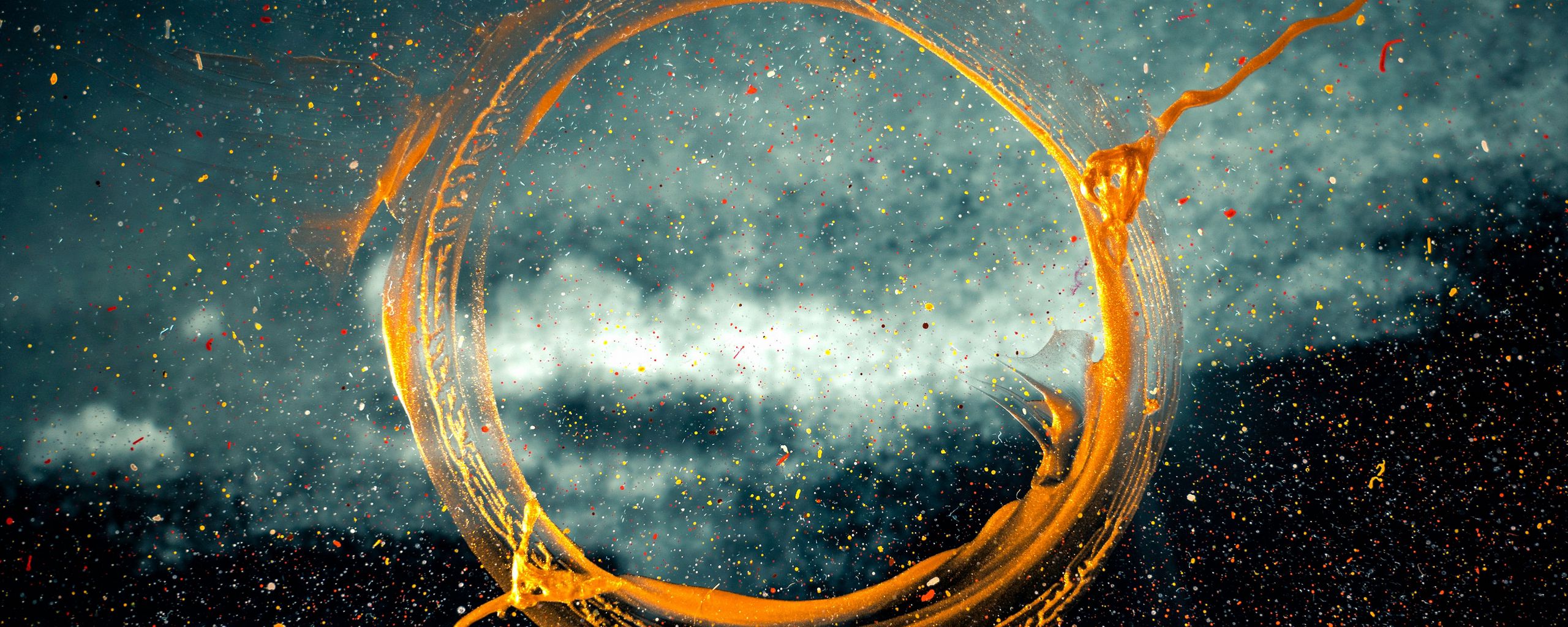 2560x1024 Wallpaper circle, stain, paint, glass, abstraction