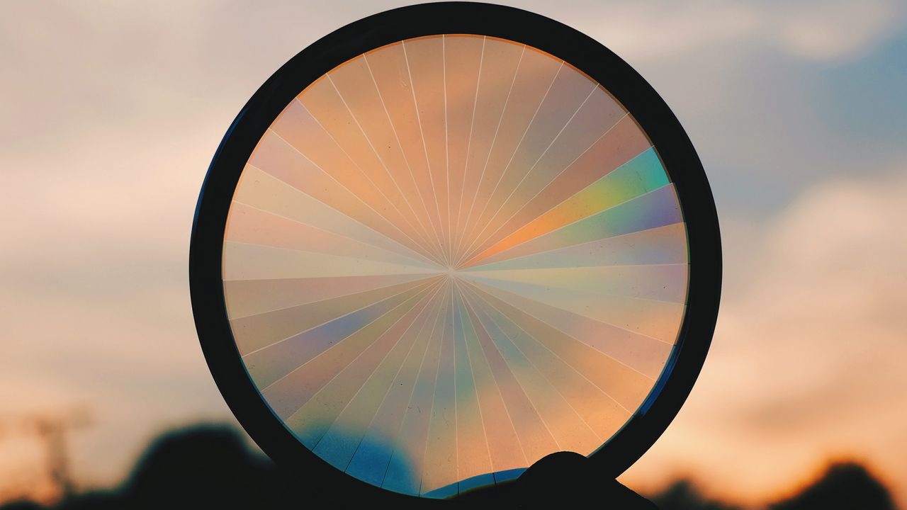 Wallpaper circle, sunset, rainbow, shape, dark