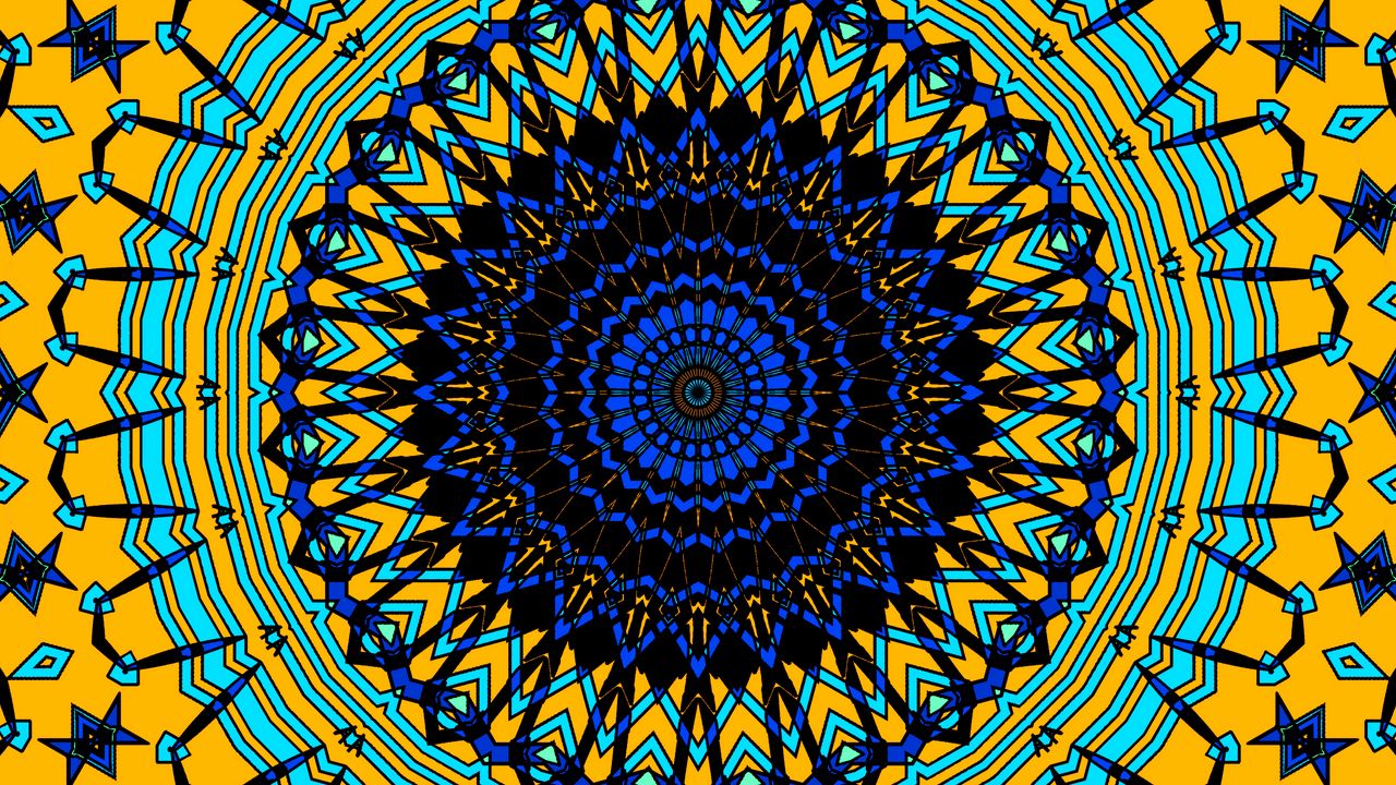 Wallpaper circles, fractal, mandala, blue, yellow, abstraction
