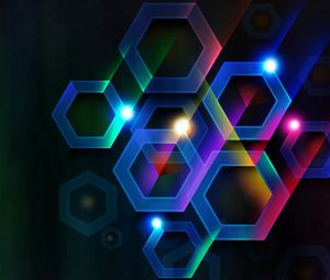 Preview wallpaper circles, hexagons, black background, lines