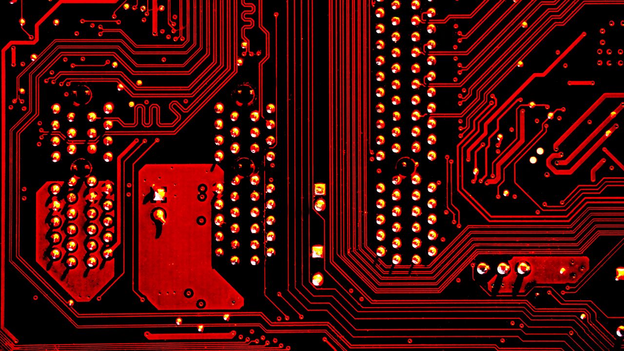 Wallpaper circuit, lines, points, electronics, red