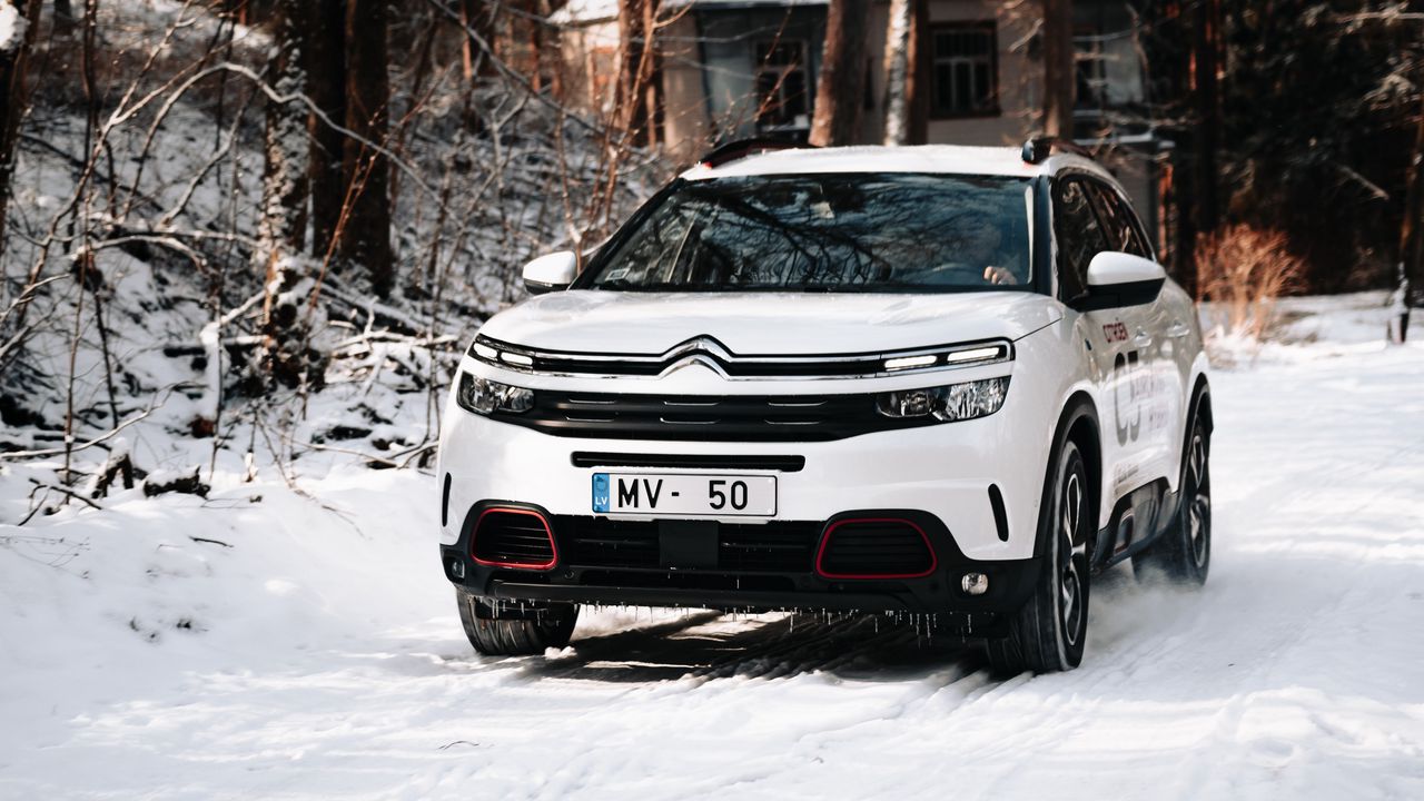 Wallpaper citroen c5 aircross, citroen, car, white, snow, trees