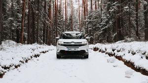 Preview wallpaper citroen, car, suv, white, forest, snow, winter