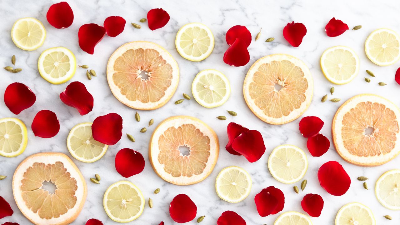 Wallpaper citrus, slices, fruits, petals