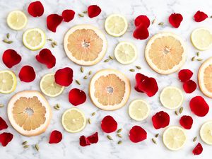 Preview wallpaper citrus, slices, fruits, petals