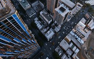 Preview wallpaper city, aerial  view, skyscraper, street