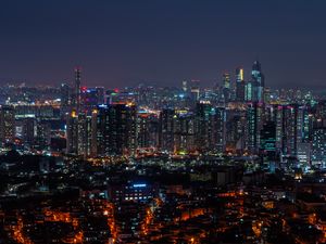 Preview wallpaper city, aerial view, architecture, buildings, night, city lights, cityscape, panorama