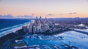 Preview wallpaper city, aerial view, architecture, ocean, coast