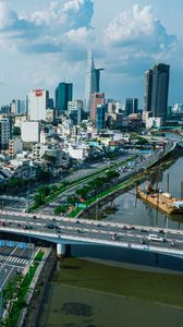 Preview wallpaper city, aerial view, bridge, buildings, cityscape