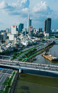 Preview wallpaper city, aerial view, bridge, buildings, cityscape