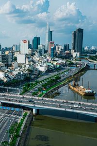 Preview wallpaper city, aerial view, bridge, buildings, cityscape