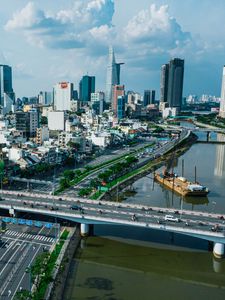 Preview wallpaper city, aerial view, bridge, buildings, cityscape