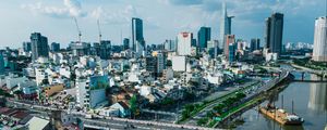 Preview wallpaper city, aerial view, bridge, buildings, cityscape