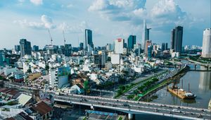 Preview wallpaper city, aerial view, bridge, buildings, cityscape