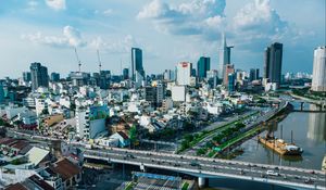 Preview wallpaper city, aerial view, bridge, buildings, cityscape