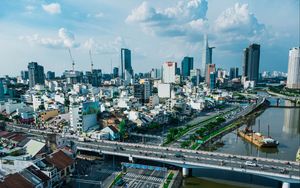 Preview wallpaper city, aerial view, bridge, buildings, cityscape