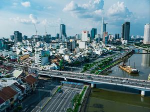 Preview wallpaper city, aerial view, bridge, buildings, cityscape