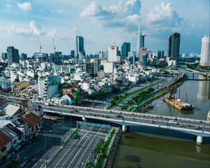 Preview wallpaper city, aerial view, bridge, buildings, cityscape