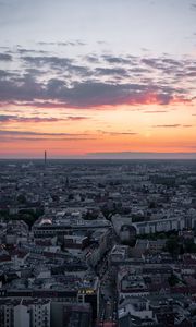 Preview wallpaper city, aerial view, buildings, architecture, dawn, morning