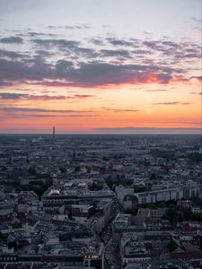 Preview wallpaper city, aerial view, buildings, architecture, dawn, morning