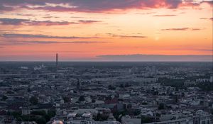 Preview wallpaper city, aerial view, buildings, architecture, dawn, morning