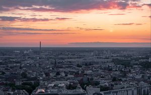 Preview wallpaper city, aerial view, buildings, architecture, dawn, morning