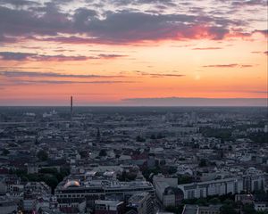 Preview wallpaper city, aerial view, buildings, architecture, dawn, morning