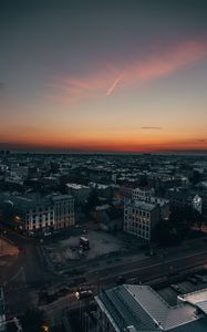 Preview wallpaper city, aerial view, buildings, architecture, sunset, twilight