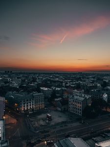 Preview wallpaper city, aerial view, buildings, architecture, sunset, twilight